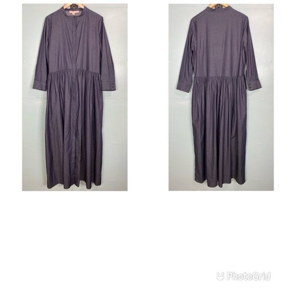 Brock Collection Blue‎ 3/4 Sleeve Button Down Mock Neck Dress Sz 14 - Picture 1 of 9